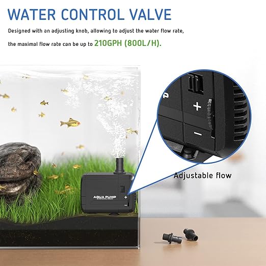 Simple Deluxe 210GPH 8W Water Table Pump (800L/H), Pond Pump with 2 Nozzles, Perfect for Fish Tank, Pond, Aquarium, Statuary, Hydroponics, Black