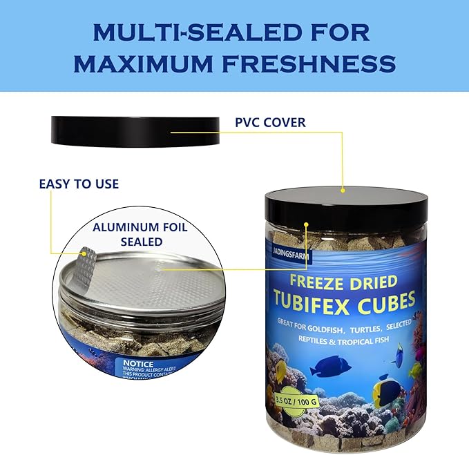 Freeze Dried Tubifex Worms Cubes 3.5 oz – High Protein Floating Fish Food for Betta, Discus, Cichlids, Tropical Fish, Goldfish, Koi & Turtles