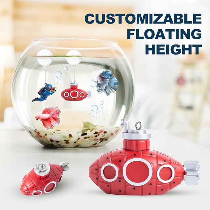 CousDUoBe 2.1 in Mini Floating Submarine Fish Tank Decoration Set，Cute Retro Submarine Set and Floating Diver,Aquarium Decorations Resinous Betta Fish Tank Accessories