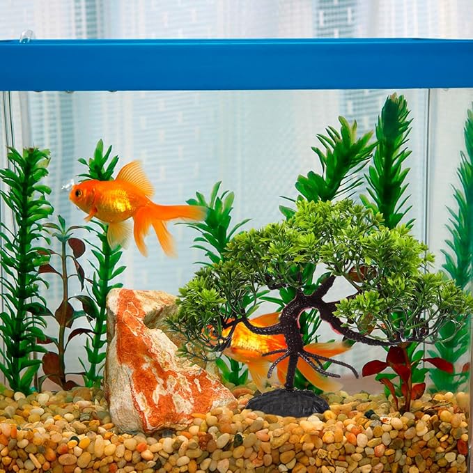 POPETPOP 2 Pcs Fish Tank Bonsai Ornament - Aquarium Landscaping Aquatic Plants, Plastic Bonsai Fish Tank Pine Tree for Aquarium Decor