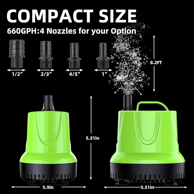 FREESEA Automatic Fish Feeder with Submersible Water Pump 660GPH 40W Fountain Pump