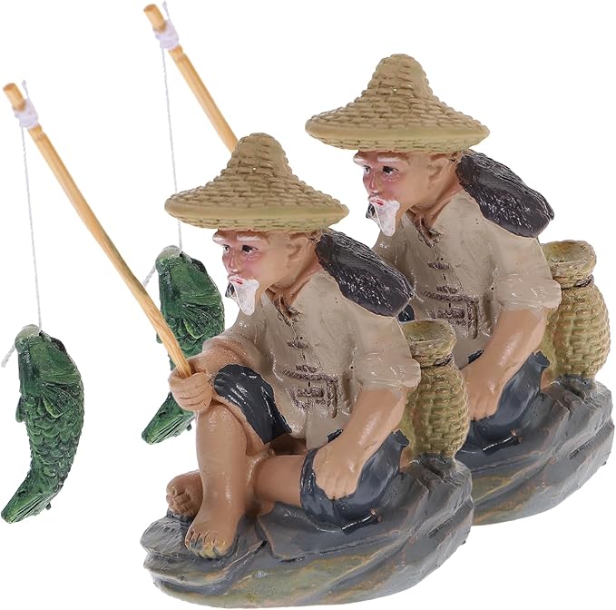MAGICLULU 2Pcs Fisherman Ornaments for Fish Tanks Garden Decor Realistic Adornments for Aquariums Sand Table Decorations Safe for Fresh Saltwater