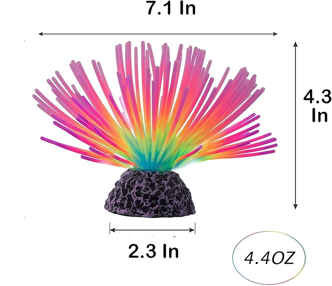 COLORLIFE Glow Rainbow Sea Urchin Aquarium Decor - Realistic Silicone Ornament with Weighted Base for Freshwater & Saltwater Fish Tanks