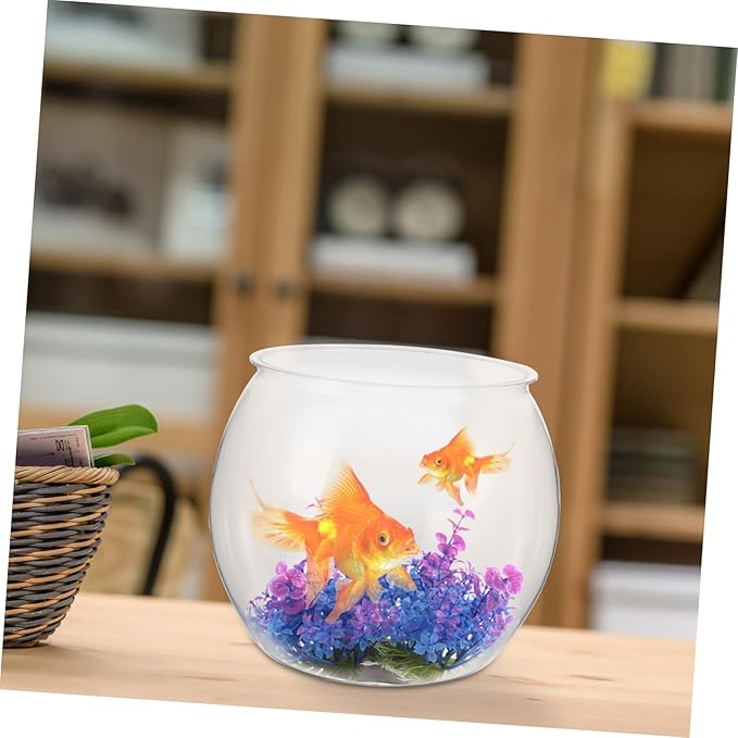 Transparent Fish Tank 7.87X7.87X6.69In Plastic Fish Bowl for Small Pets Goldfish Turtle Desktop Aquarium Decorative Micro Landscape Container