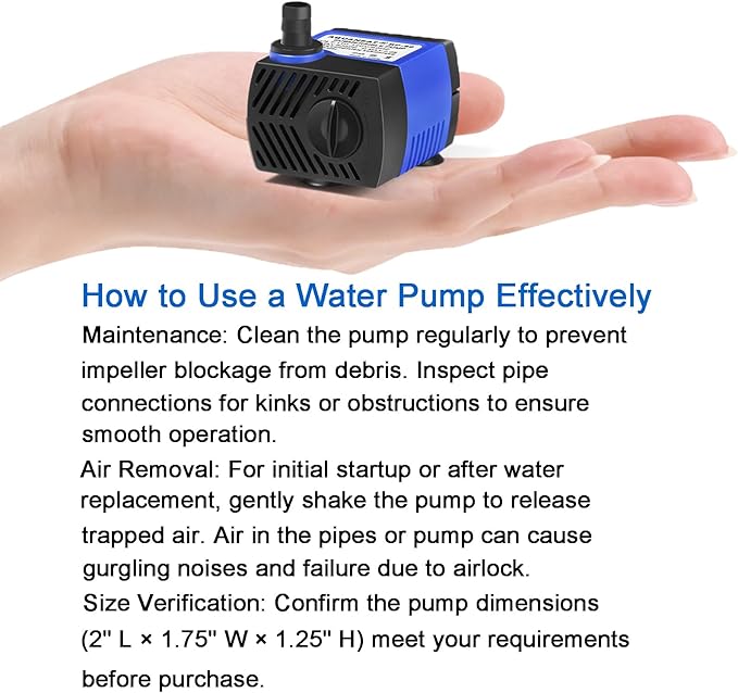 AQUANEAT Small Fountain Pump, 80 GPH Submersible Water Pump for Aquarium Fish Tank, Outdoor Water Fountain, Hydroponics, Pond Filter Pump