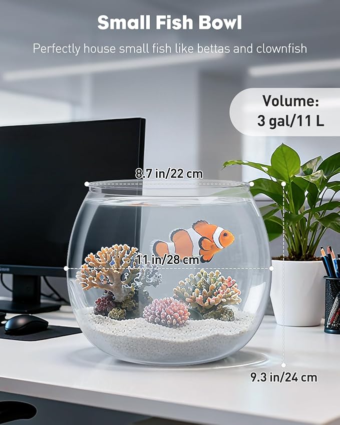 Pawfly Small Plastic Fish Bowl, Clear Round 3 Gallon Fish Tank for Little Fish, Unbreakable Small Fishbowl Desktop Aquarium, Shatterproof Betta Fish Tank Goldfish Bowl, Decorative Globe Vase