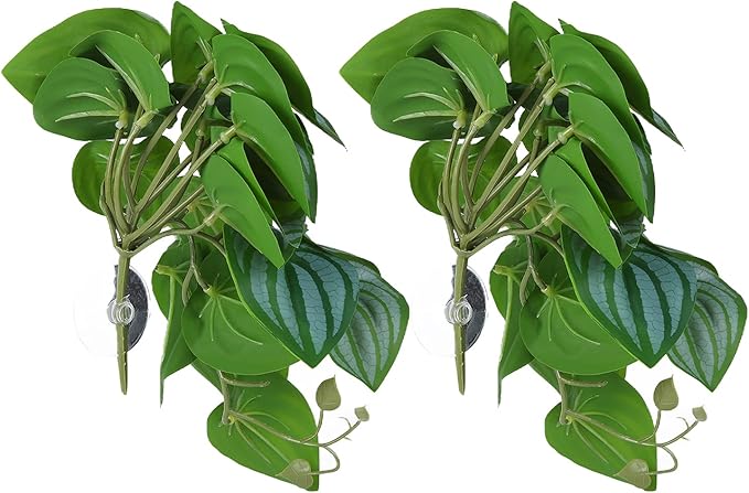 2PCS Artificial Water Plant,Simulation Vine,Lifelike Plastic Leaves Decoration with Suction Cup,Plastic Plant Aquatic Water Grass Decor for Fish Tank (Watermelon Leaves)