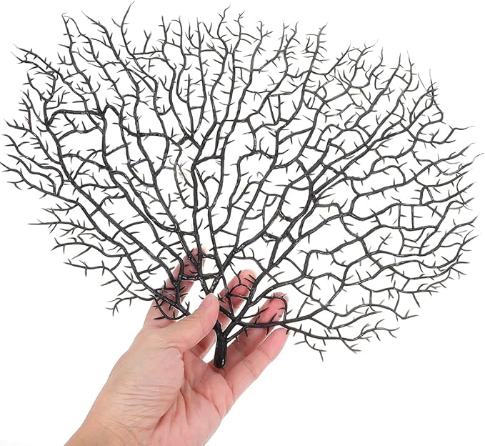 MAGICLULU 2pcs Lifelike Artificial Sea Fan Coral Decorations for Aquarium, Black Faux Coral Branches Compatible with Fish Tank Landscaping, DIY Nautical Theme Craft Ornaments