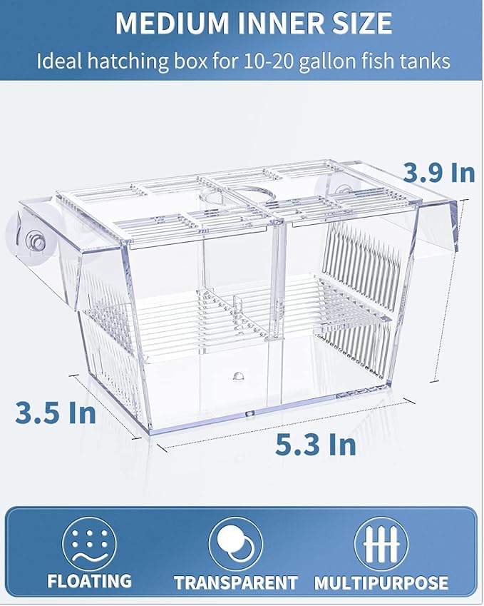 Pawfly Aquarium Fish Breeding Box Acrylic Hatchery Incubator Tank with Suction Cups Medium Isolation Box for Baby Fish Shrimp Betta and Guppy