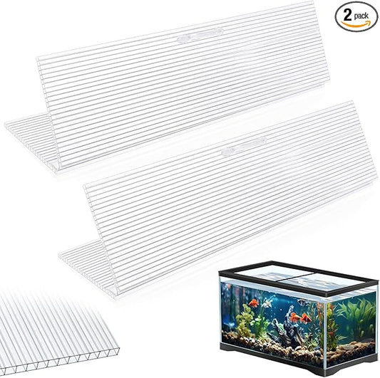 Sieral 2 Pcs Clear Aquarium Canopy Set Polycarbonate Greenhouse Panels 22.95 x 11.5 x 0.24 Inch for 33/40/55 Gallon Fish Tank with Center Brace Aquariums Cover Fish Tank Lid