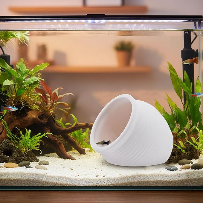 RUIAN Ceramic Jar Aquarium Decorations Fish Tank Hideout Cave Cute Pot Aquarium Accessories Decor Ornaments for Cichlid, Small Fish, Betta Fish Hideout and House (White)