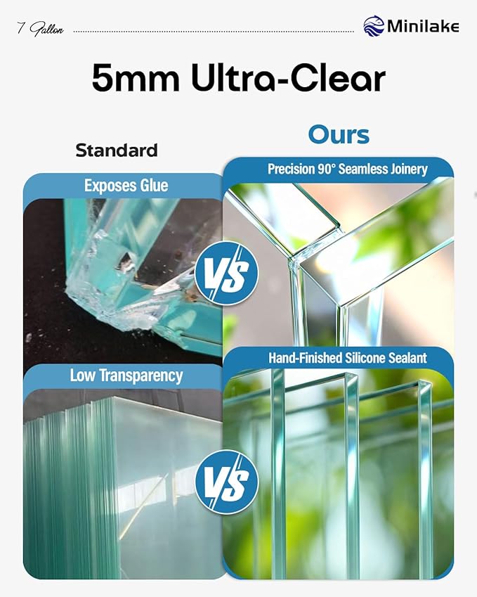7 Gallon Clear Glass Fish Tank, Cube Aquarium Fish Bowl Ultra Clear Rimless Design for Betta Goldfish Snails Shrimp Aquatic Planting