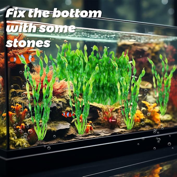 Ameliade 12 PCS Aquarium Artificial Seaweed Decorations 12 Inch Tall Plastic Plants Decor Large Fish Tank Accessories