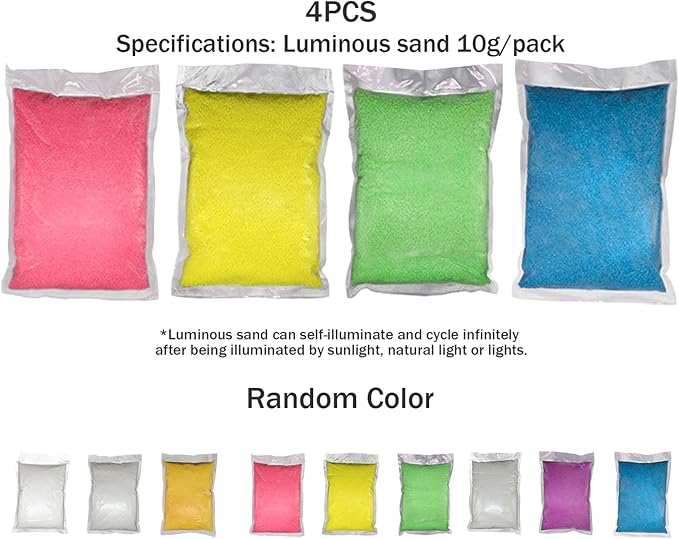 4Pcs Glow in The Dark Sand Reusable Luminous Aquarium Sand DIY Decorative Gravel for Home Fairy Garden, Random Color, Aquarium