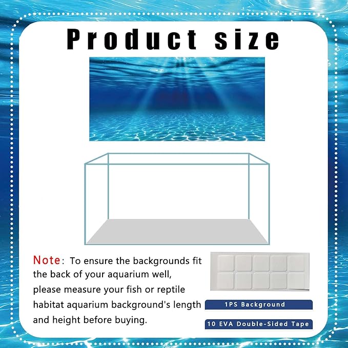 Natural Undersea Aquarium Background, Underwater Ocean Sunlight Fish Tank Background 36X18IN with 8 EVA Double-Sided Tape