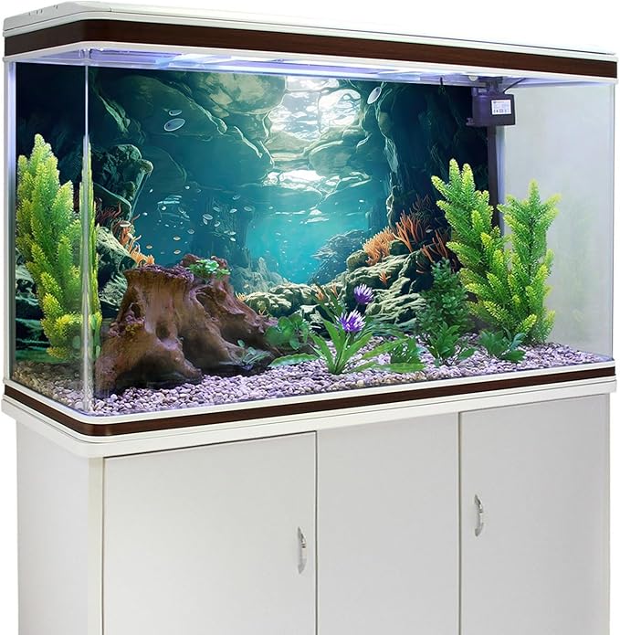 AWERT 30x18 inches Polyester Ocean Floor Fish Tank Background Underwater Coral Reef Stone Aquarium Background Seaweed Cave Sunlight Fish Tank Background