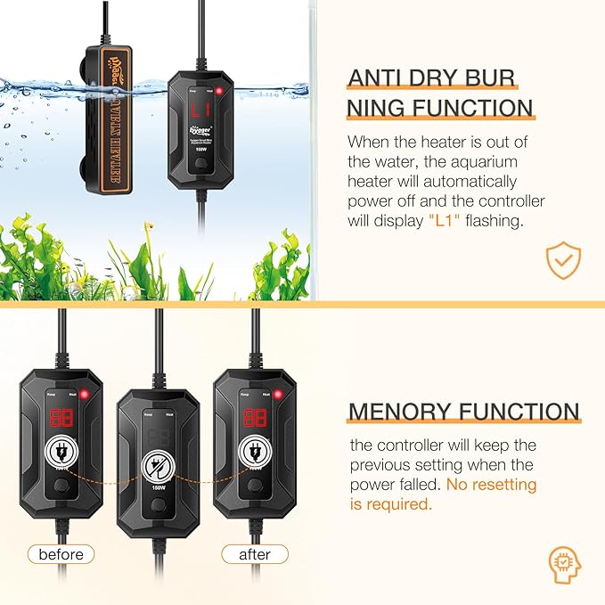 hygger Smart Mini Aquarium Heater 50W for 8-16 Gallons, Desktop Betta Submersible Fish Tank Heater with Intelligent Temperature Control and 5 Safety Protections