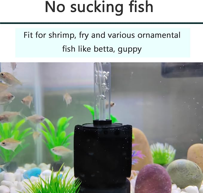 AQUANEAT Aquarium Air Powered Sponge Filter, Fish Tank Bio Bubble Filter with Airline Tubing, Valves, Suction Cup(up to 10Gal)