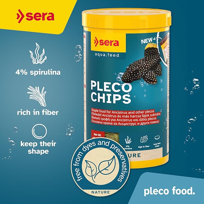 Sera Pleco Chips 13.4 oz./0.84lbs | Premium Fish Food for Ancistrus & Plecos | High Fiber | No Dyes & Preservatives | Supports Digestion & Promotes Healthy Growth | Ideal for Bottom Feeders