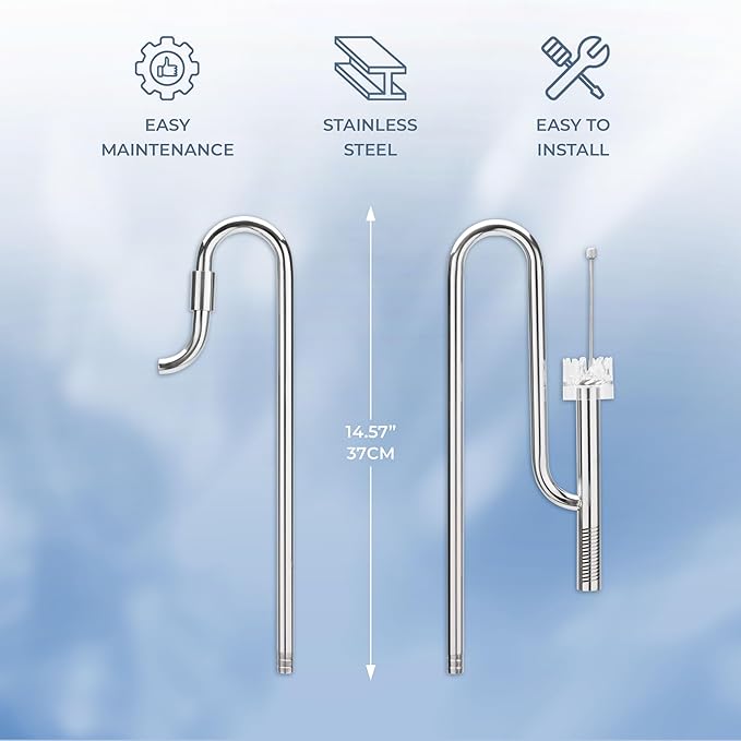 Aqua Worx Flux Stainless Steel Lily Pipe w/Skimmer Set - Inflow & Outflow Water Pipe w/Aquarium Surface Skimmer Freshwater Aquarium Supplies, Aquarium Water Tubing - 12/16MM (1/2 in) + Skimmer