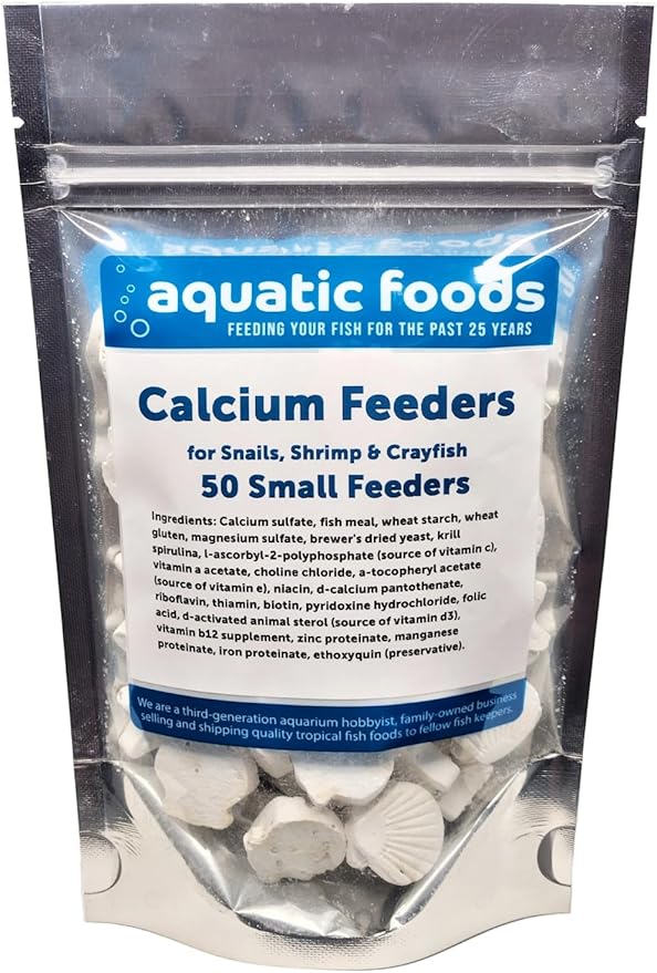 Calcium Feeder Disks for Shrimp, Snails, Crabs, Crayfish, Hermit Crabs and All Tropical Fish, 50 Count Bag of Small Calcium Feeder Disks