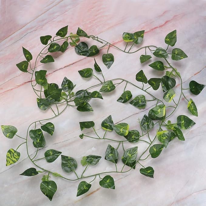 Zerodis Vine, 6.89ft Artificial Fake Vine Hanging Plant Decor Terrarium Plants Rainforest Landscape for Reptiles and Amphibians(Scindapsus Leaves)