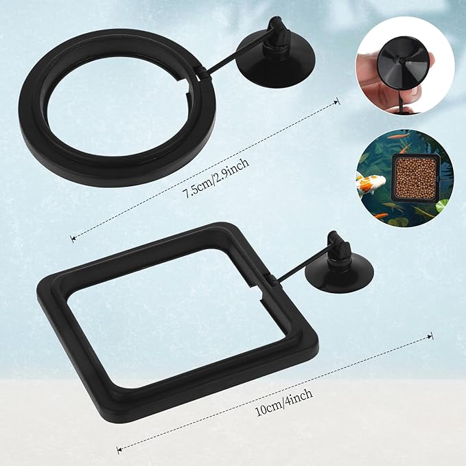 2 PCS Aquarium Feeding Ring, Fish Feeding Rings Automatic Fish Feeder with Suction Cup Betta Feedings Ring Practical Round Floating Food for Betta, Guppy, Goldfish