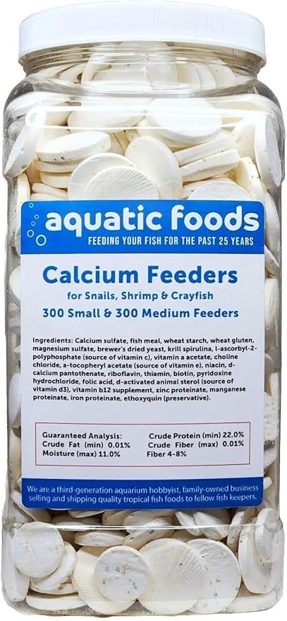 Calcium Feeder Disks for Shrimp, Snails, Crabs, Crayfish, Hermit Crabs and All Tropical Fish, 600 Count Jar of Small-Medium Feeder Disks