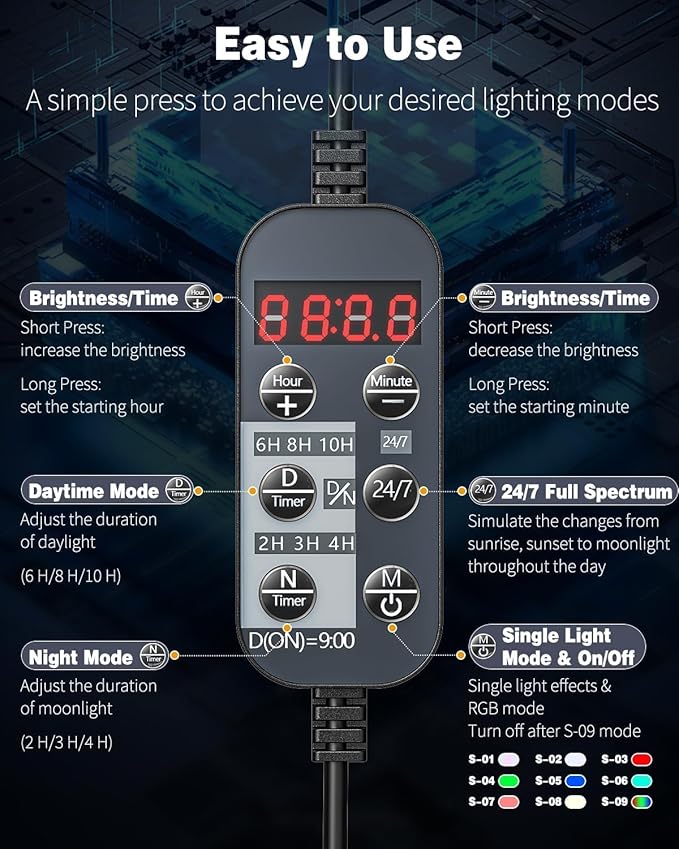 Pawfly 8 W Aquarium LED Light 16 Inch 24/7 Fish Tank Light with Full Spectrum IPX8 Waterproof Lights Multi-Colored LEDs with D/N Mode Single Color Effects Timer and Adjustable Brightness