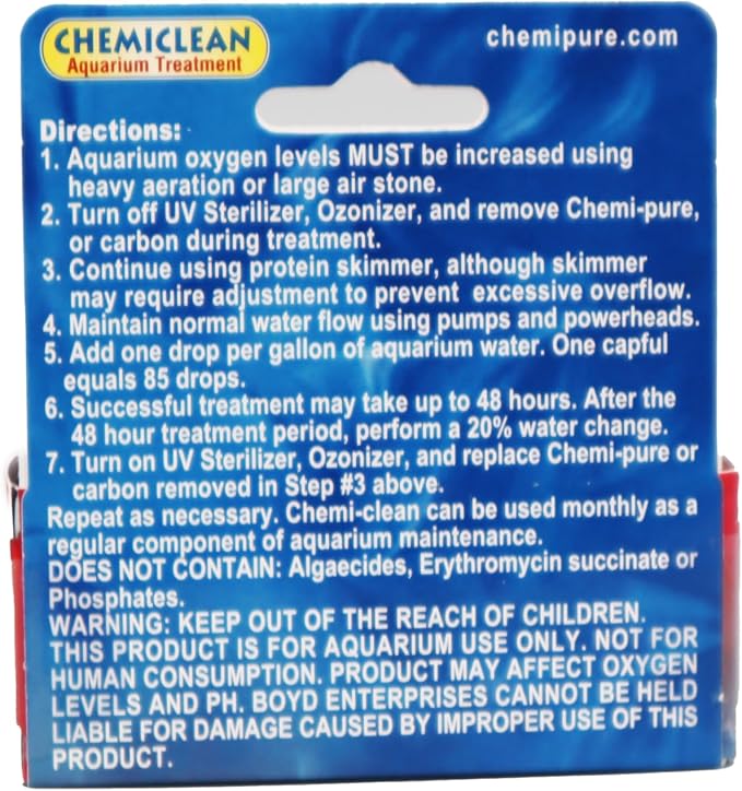 Boyd Chemi-Clean 2oz Liquid Treats up to 720 Gallons - Effective Chemiclean Cyanobacteria for Marine & Freshwater Aquariums, Safe for Fish, Corals & Invertebrates