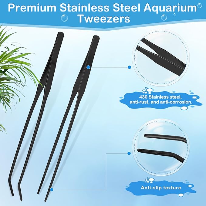 5 in 1 Aquarium Coral Feeder Kit, Luxiv 2 Pcs 60ml and 30ml Aquatic Reef Feeding Dropper with 10in Extender Pipe, 2 Pcs Stainless Steel Straight and Curved Aquarium Tweezers for Feeding Tong (Black)