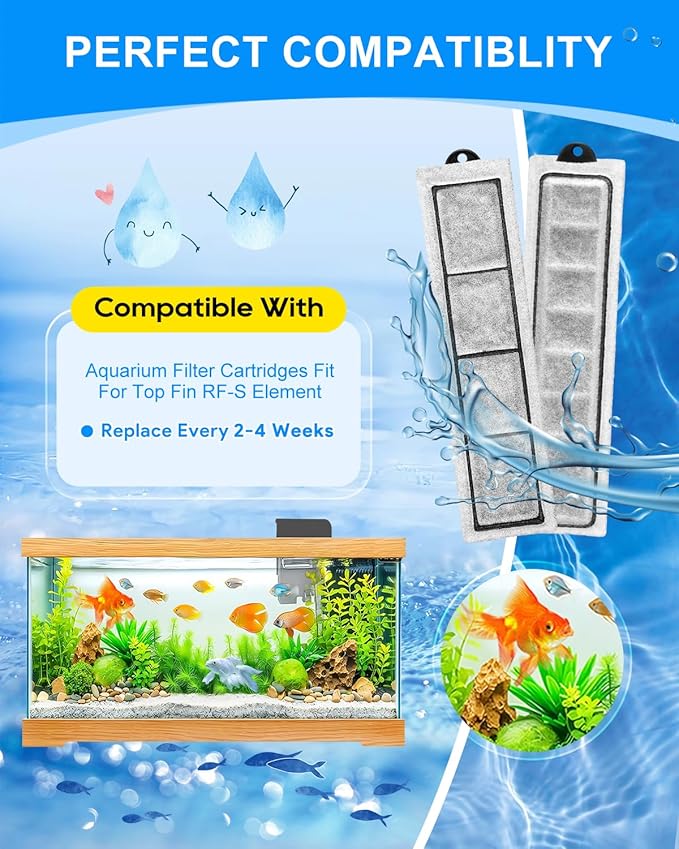12 Pack Filter Cartridge Compatible with Top Fin RF-S Filters Cartridge, Upgraded RF-S Fish Tank Filters Compatible with Top Fin Filter Cartridges, Activated Carbon & Zeolite for Clean Water