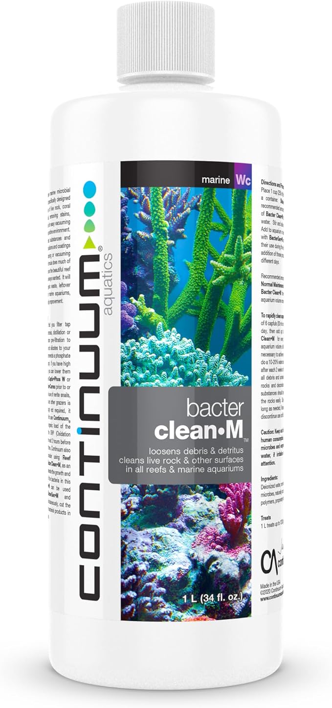 Continuum Aquatics Bacter Clean M for Reef & Marine Aquariums – Loosens Detritus, Cleans Live Rock, Reduces Organic Waste & Enhances Water Clarity Naturally, 1L