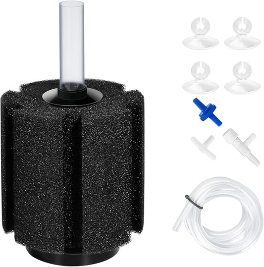 AQUANEAT Aquarium Air Powered Sponge Filter, Fish Tank Bio Bubble Filter with Airline Tubing, Valves, Suction Cup (Up to 60Gal)
