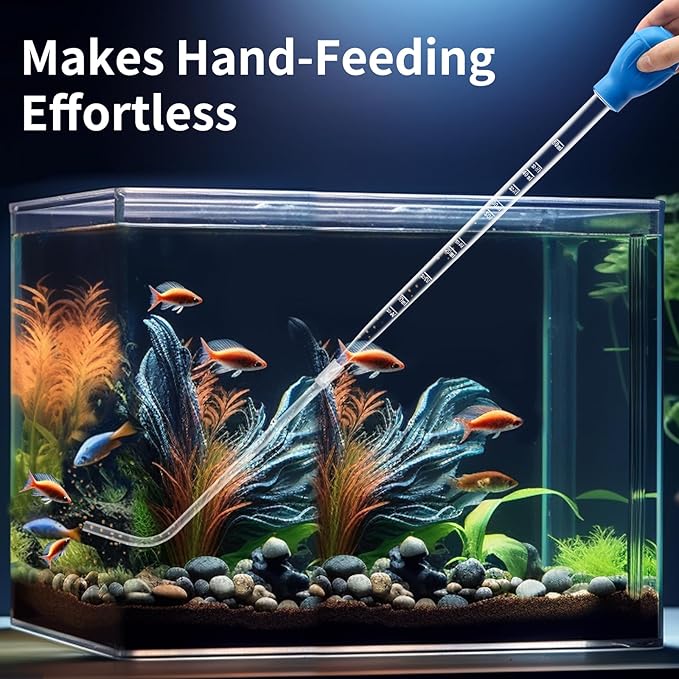 50ml Aquarium Coral Fish Feeder, 27.7IN Extra Long Turkey Baster for Aquarium Siphon for Fish Tank Water Changer, Aquarium Cleaning Tools, Blue