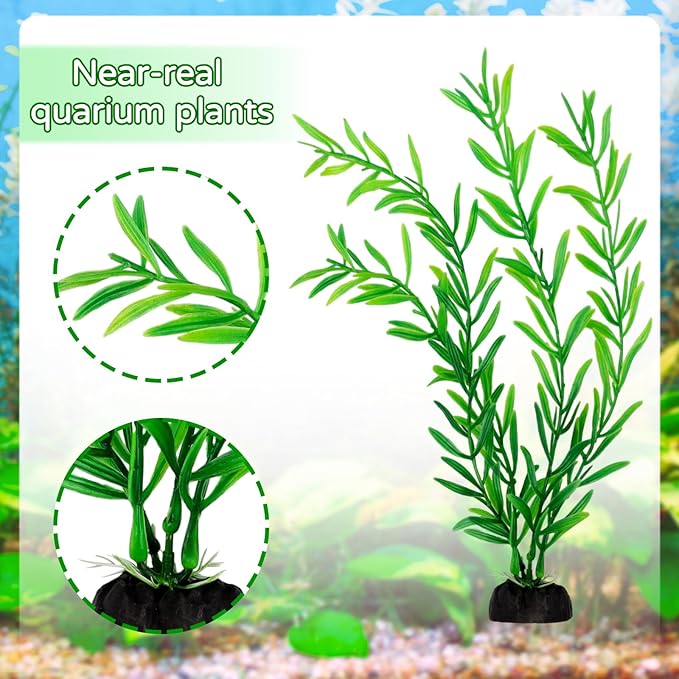 QUOZUO Green Fish Tank Decor Aquarium Plants, 25pcs Fish Tank Decorations Plants, Fish Tank Accessories, Aquarium Decor Artificial Plants, Small to Large