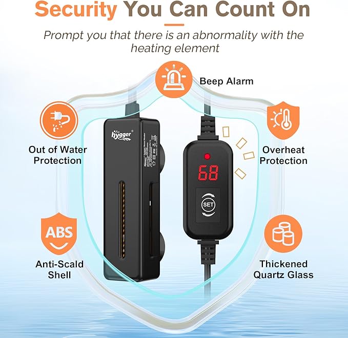 hygger Mini Fish Tank Submersible Heater 20W for 1-5 Gallons Desktop Betta Aquarium Heater with Digital Display Controller Adjustable Temperature
