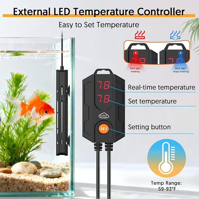 QZQ Aquarium Heater, 300W Fish Tank Heater with Temperature Controller, Leaving Water Automatically Stop Heating, Overheating Protection, Turtle Tank Heater for Freshwater & Saltwater