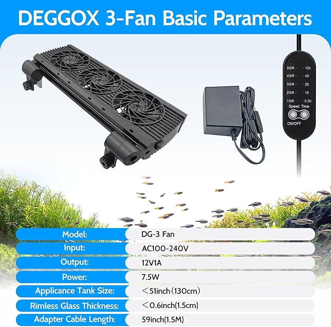 Upgrade Aquarium Fan with Memory Function,Fish Tank Cooling Fan,Aquarium Cooler Water Chiller for Axolotl Betta Fish Accessories with Adjustable Speed and Timer(3 fan)