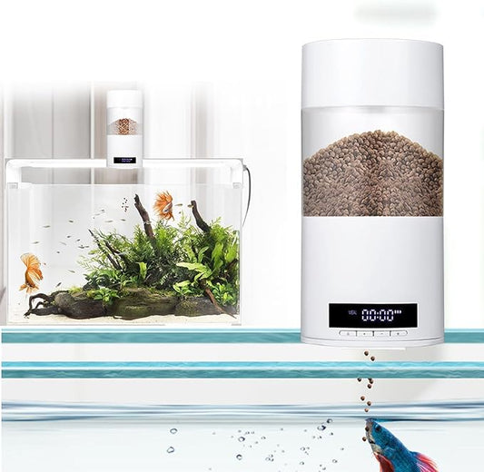 COYEUX 500ML Automatic Fish Feeder, 50g Adjustable Fish Feeder, LED Screen Smart Memory, for Most Types of Fish Food, Auto Feeding On Vacation or Holidays
