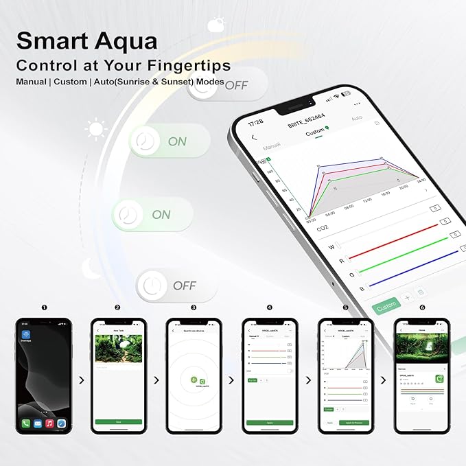MagTool Brite Series Auto Aquarium LED Light with App-Controlled RGB+W LEDs, ADA Style Extendable Bracket, Supports Custom Sunrise/Sunset Colors in Manual/Auto/Custom Modes (Brite 45)