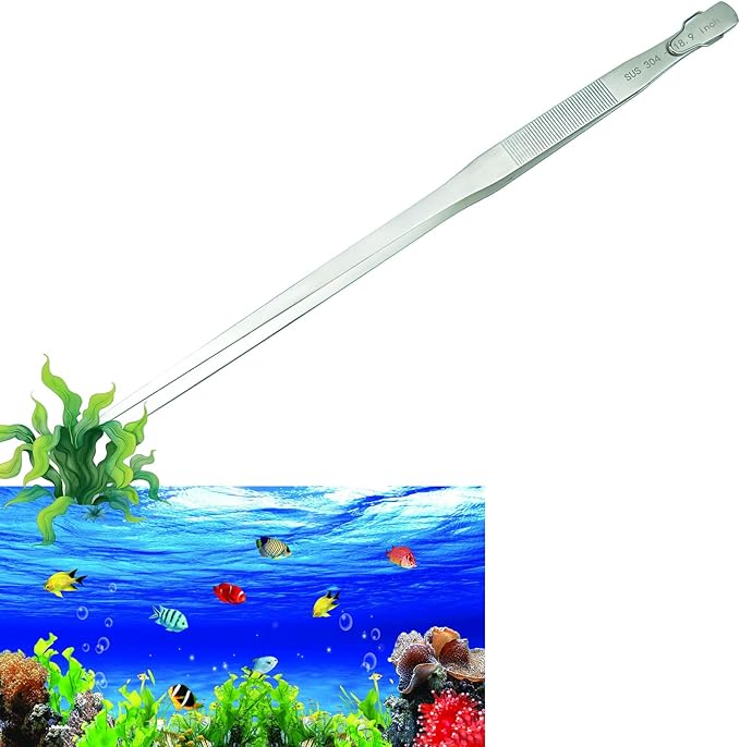18.9 inch Aquarium Tweezers with Hanger, Extra Long Feeding Tongs, Stainless Steel Large Aquascape Tools for Fish Tank, Terrarium, Aquascaping, Reptile Snake (Curved)