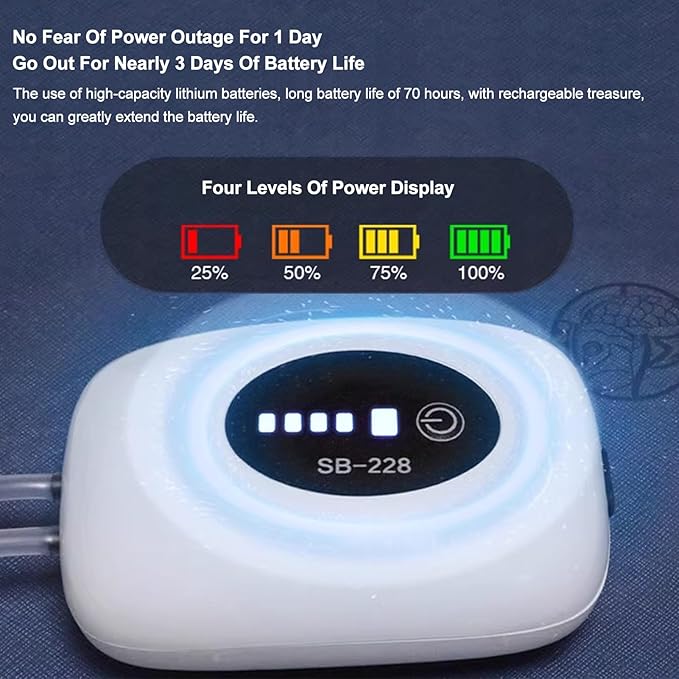 Yosoo Aquarium Air Pump USB Rechargeable Oxygen Pump Fish Bubbler High Capacity 4800mAh Lithium Battery Quiet Operation Durable Portable Automatic Start up Ideal for Indoor (4800mAh)