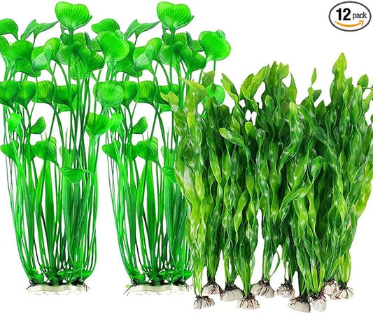 MyLifeUNIT Fish Tank Plants, 12 Pcs Artificial Aquarium Plants for Decorations Bundle