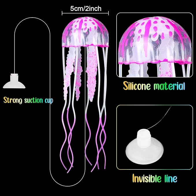 Yinder 17 Pcs Fish Tank Decorations, Include 11 Aquatic Plants and 6 Artificial Jellyfish, Colorful Fish Tank Plastic Plants Accessories for Aquarium Household and Office