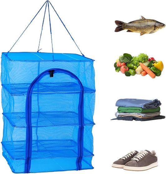 HERCHR Foldable Fish Drying Net, Collapsible Laundry Rack Net with Zippers Hanging Foldable Vegetable Fish Dish Screen Drying Cage for Drying Fish Shrimp (50 * 50 * 66)