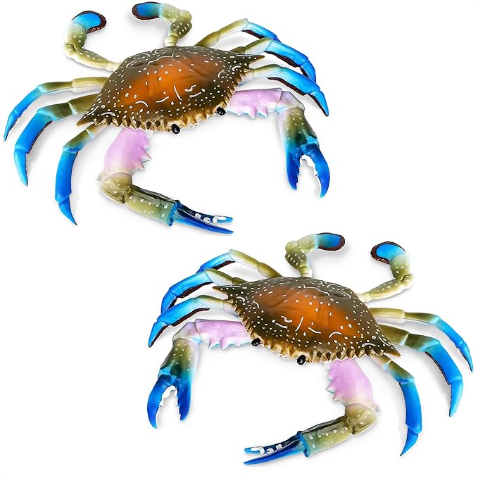 2 Pcs Plastic Crab Decor - Plastic Crabs with Realistic Texture and Blue Claws 6.6 X 5.3 Inch Size, Durable & Fade-Resistant - Detailed Figures for Aquarium Decor, Food Market Styling & Home Displays