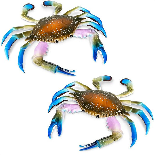 2 Pcs Plastic Crab Decor - Plastic Crabs with Realistic Texture and Blue Claws 6.6 X 5.3 Inch Size, Durable & Fade-Resistant - Detailed Figures for Aquarium Decor, Food Market Styling & Home Displays
