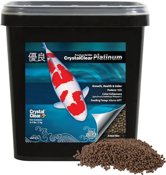 CrystalClear Platinum Fish Food, Premium Floating Pellets for Koi & Goldfish – Boost Growth, Color, and Wellness in Backyard Ponds & Water Gardens, 5mm Pellets, 4.4 Pounds