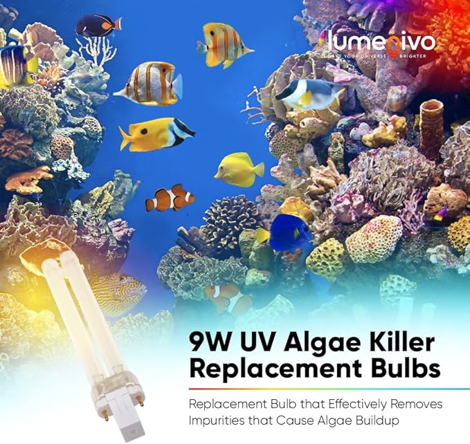 lumenivo 9W UV Light Bulb for Pond Filter, Aquarium Filter 2-Pin G23 Bulb UV Aquarium Light to Kill Algae - UV G23 Base Light Bulb 9W Perfect Jebao Aquatop Tetra Pond Sunsun Grech Super